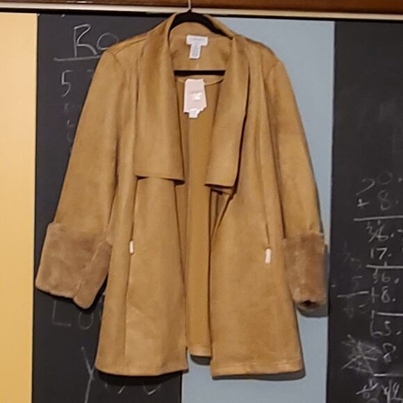 Carmen Marc Tan Vegan Faux Suede Fur Unlined Jacket ~ size 1X Plus, RETAIL $108 - Picture 2 of 8